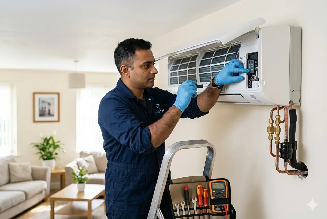 Appliance repair technician working