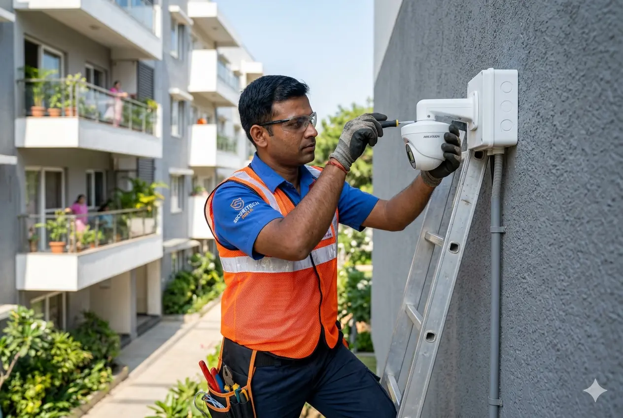 CCTV camera installation on building